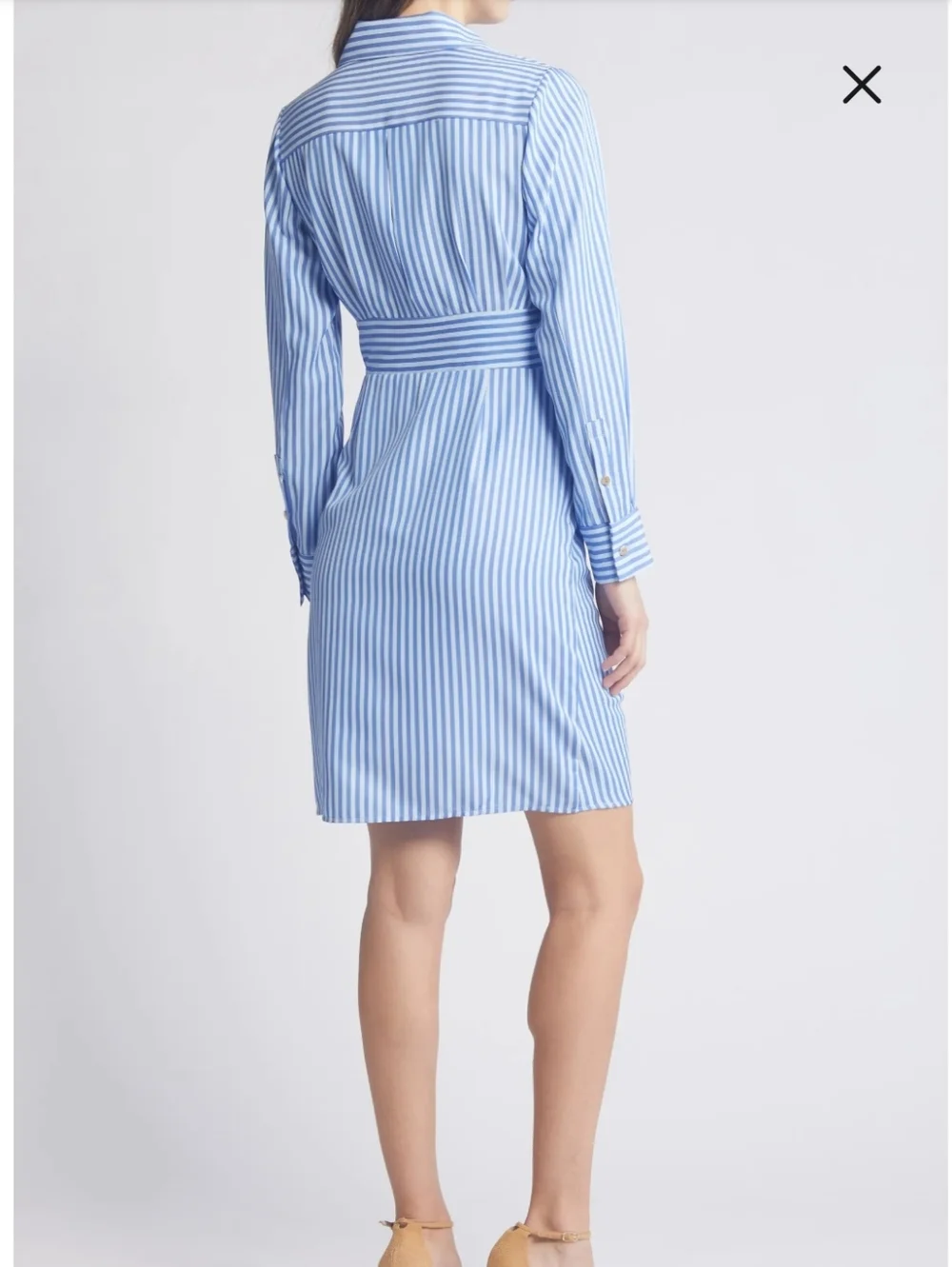 Tahari ASL Striped Wrap Shirtdress in Light Blue - Picture 2 of 11